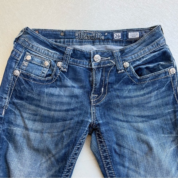 Miss Me Blue Boot Cut Jeans with Embroidered Back - Picture 4 of 11